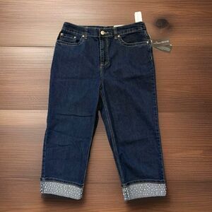 NWT Christopher & Banks Denim Capri Jean Womens Size 10 Stretch Studded Cuffs